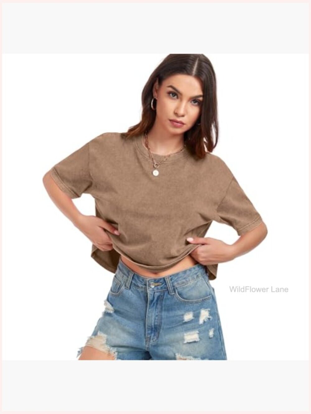 Acid Wash Cropped Tee Short Sleeve Baggy Cotton T-Shirt Vintage Basic Top - Picture 4 of 7